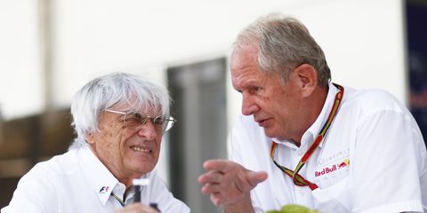 Formula One boss Bernie Ecclestone, left, with Red Bull Racing consultant Dr. Helmut Marko in Brazil.