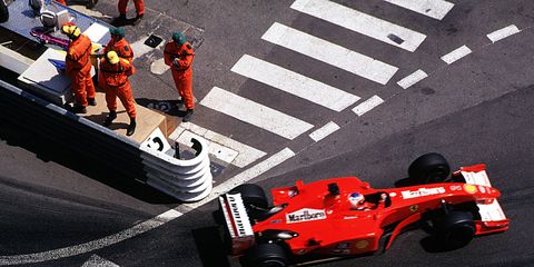 Rubens Barrichello takes a corner at Monaco in 2001. The Ferrari he drove in that race is for sale.