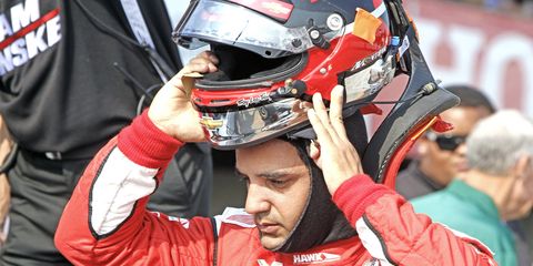 Juan Pablo Montoya prepares for an IndyCar practice session at Mid-Ohio on Friday.