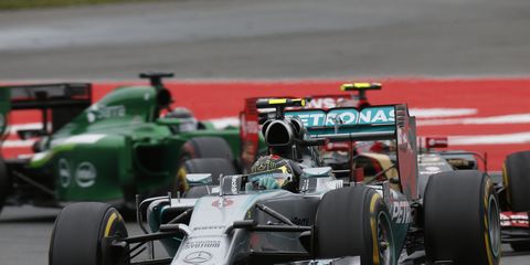 Nico Rosberg leads the field at the Formula One German Grand Prix on Sunday.