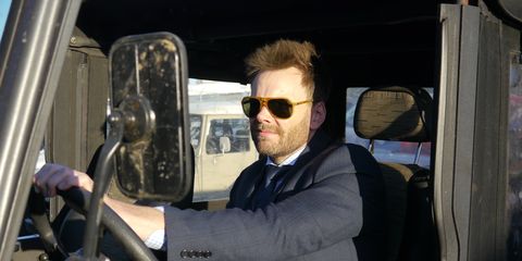 Comedian Joel McHale at the wheel of an ICON FJ, his second-favorite car.