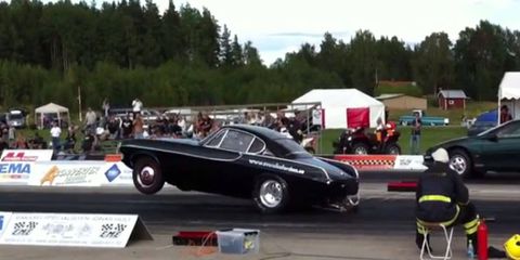 It's a street-registered 1963 Volvo P1800 with a best quarter-mile time of 8.70 seconds at 171 mph.
