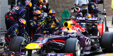 Red Bull Racing was seen using a 2013 RB9 chassis (pictured above) powered by an electric motor for pit practice on Wednesday at Spa ahead of Sunday's Formula One Belgian Grand Prix.
