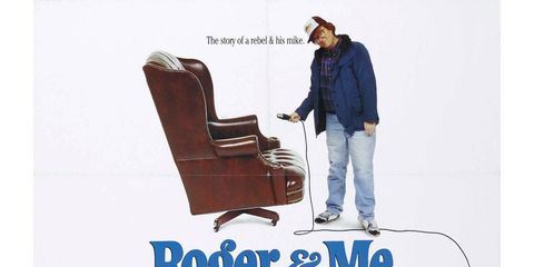 A portion of the theatrical poster for "Roger & Me."