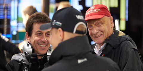 Mercedes F1 leaders Toto Wolff, left, and Niki Lauda, right, are no fans of competitive balance in Formula 1.