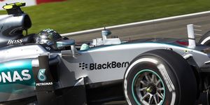 Nico Rosberg's Mercedes suffered a blown tire in Friday's second practice session at Spa.
