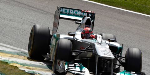 Michael Schumacher drove for Mercedes in Brazil in 2011.
