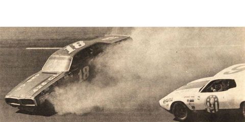 Joe Frasson spins the No. 18 Dodge in front of Pete Hamilton.