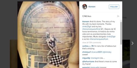 On Sunday, Tony Kanaan posted a photo and a video of his new, elaborate tattoo.