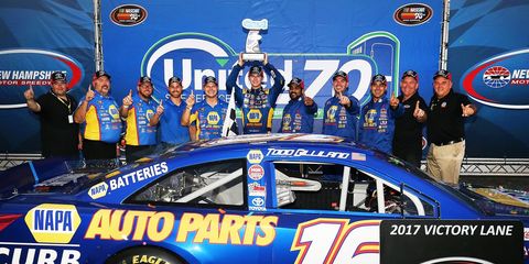 Todd Gilliland scored the win at New Hampshire Motor Speedway in NASCAR K&N Pro Series East action Saturday.