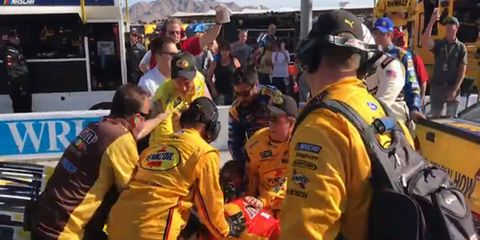 Kyle Busch started a melee at Las Vegas Motor Speedway on Sunday.