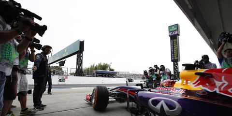 Red Bull Racing's Sebastian Vettel in the pits at the Japanese Grand Prix in Suzuka.