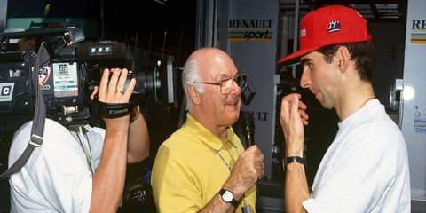Murray Walker interviews Damon Hill at Monaco in 1993.