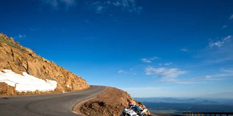 A rider takes on Pikes Peak last year. On Thursday, a motorcycle rider was reportedly killed during qualifying for the Pike's Peak International Hill Climb.