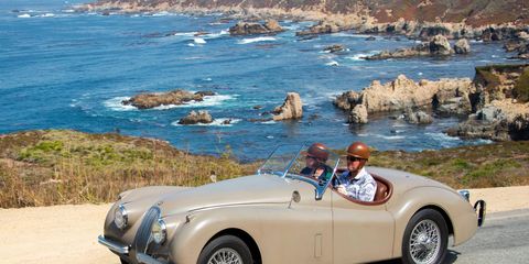 Kim and Mitch McCulloughs' 1954 Jaguar XK 120 on the 2017 Pebble Beach Tour d'Elegance.