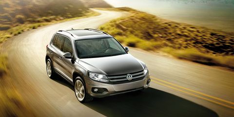 The 2014 Volkswagen Tiguan Bluemotion TDI Euro Spec is equipped with a 2.0-liter turbocharged diesel I4 producing 174 hp and 280 lb-ft of torque.