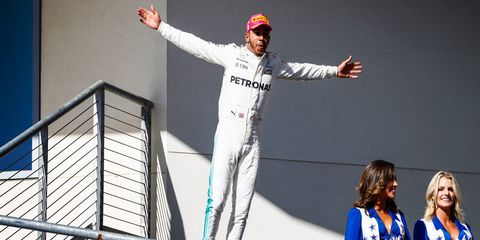 Lewis Hamilton celebrates big in Texas on Sunday.