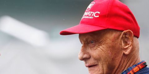 Niki Lauda, 66, is currently the non-executive chairman for the Mercedes F1 team.