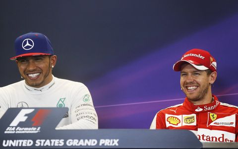 Lewis Hamilton and Sebastian Vettel are all smiles.