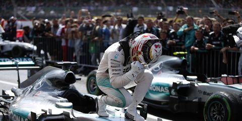 Images from Lewis Hamilton's victory for Mercedes at Silverstone on Sunday.