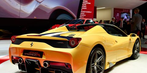 The 458 Speciale A gets the most powerful naturally aspirated engine ever built by the company: The 4.5-liter V8 makes 596 hp and 398 lb-ft of torque.