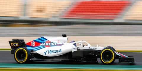 Lance Stroll tests the new Williams F1 car in Barcelona on Monday.