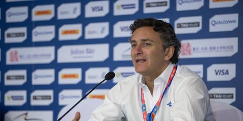 Formula E CEO Alejandro Agag addresses the media.