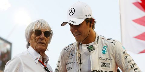 Bernie Ecclestone, left, and 2016 F1 champion Nico Rosberg.
