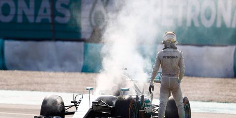 Lewis Hamilton saw his Mercedes give out late during the Formula 1 race in Malaysia. He left the race 23 points behind teammate Nico Rosberg in the championship standings.