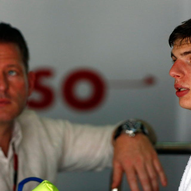 Max Verstappen, shown with his father Jos Verstappen in 2015. Jos reportedly beat up his own father after the Hungarian Grand Prix.