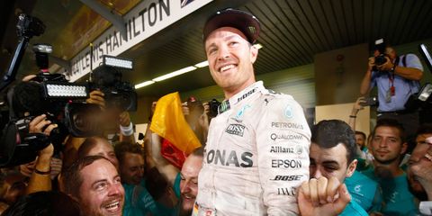 Nico Rosberg celebrates his F1 championship in Abu Dhabi.
