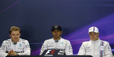 Nico Rosberg, Lewis Hamilton and Valtterri Bottas addressed reporters after Saturday's qualifying session.