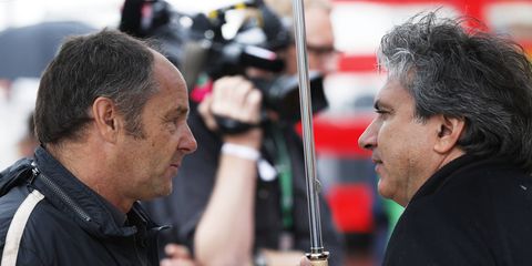 Gerhard Berger and Pasquale Lattuneddu chat during the 2016 Monaco Grand Prix.