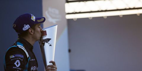 Sébastien Buemi celebrates his eighth Formula E victory on Saturday in Marrakesh.