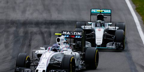 Valtteri Bottas leads Nico Rosberg into a corner this past season in Montreal.