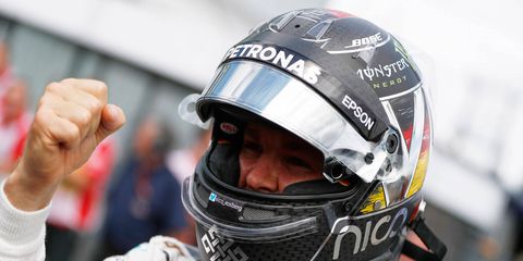 Nico Rosberg celebrates his fifth pole of the 2016 Formula 1 season.