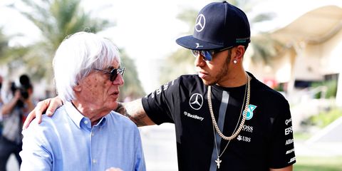 Bernie Ecclestone, left, is proud of his decades of growing Formula 1 racing.