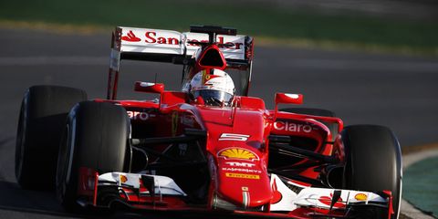 Sebastian Vettel came in third in Formula One practice Friday, followed by Ferrari teammate Kimi Raikkonen. Both trailed the Mercedes drivers.