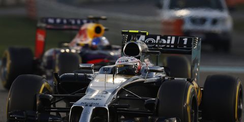 Kevin Magnussen, shown racing in 2014, won't be practicing on Friday's this season. His F1 career has been put on hold for 2015.