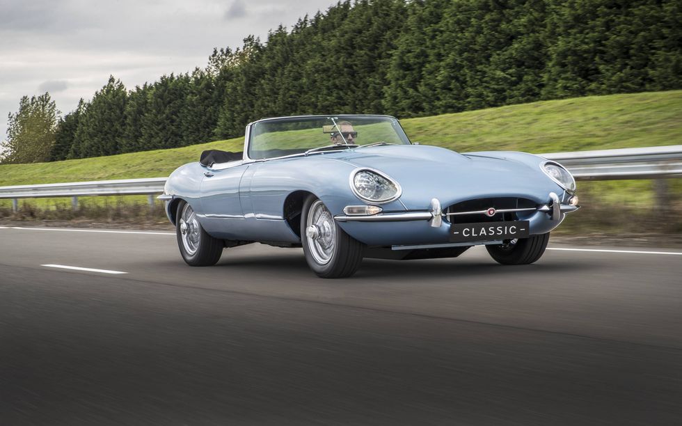 A 1968 based Jaguar E Type with a battery pack and electric motor in place of an engine