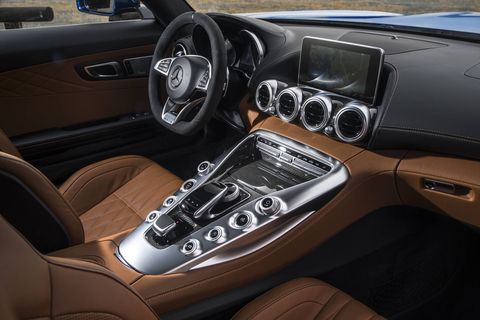 The 2018 Mercedes-AMG GT C Coupe gets a leather-trimmed interior with suede accents.