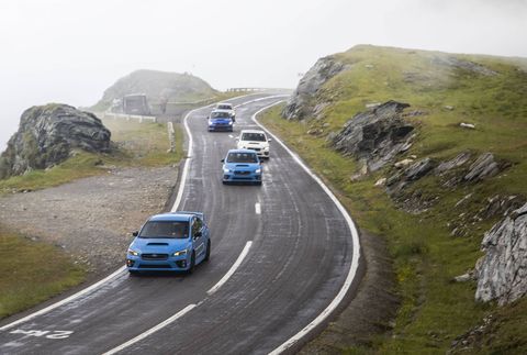 The Subaru WRX STI (especially the Type RA) is in its element on the twisty Transfagarasan Highway in Romania
