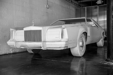 Detroit-based artist Shannon Goff created this 1979 Lincoln Continental Mark V out of cardboard to 'elevate' the material and show Detroit's great manufacturing history.