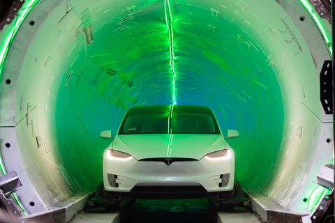 Hate traffic? Tunnel under it! Elon Musk's The Boring Co. showed a demo tunnel that could be the prototype for networks of tunnels under cities around the world. Here's a Tesla Model X in the demo tunnel across the street from Space X.