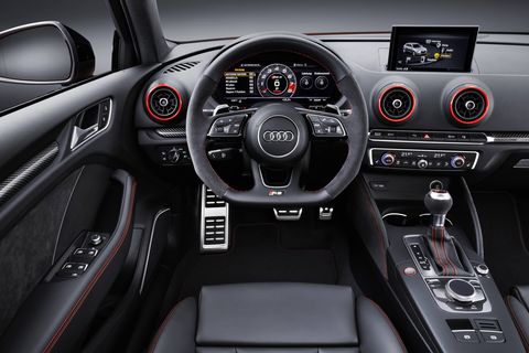 The Audi RS3 comes standard with nappa leather sport seats. RS sport seats with contoured side bolsters and integrated head restraints are also available.