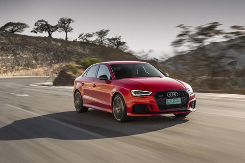 Packing a 400-hp five-cylinder engine, the RS3 is the hottest version of Audi's A3 sedan.