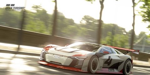 Audi debuted its E-Tron Vision Gran Turismo all-electric racer ahead of the Formula E race in Rome.