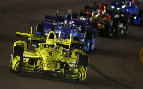 In his eighth Indy car season and 105th race, Team Penske’s Simon Pagenaud found victory lane on an oval. By taking the checkered flag in the Desert Diamond West Valley Phoenix Grand Prix at Phoenix Raceway, Pagenaud (No. 1 Menards Team Penske Chevrolet) scored his 10th career Indy car win and the 189th in the illustrious history of Team Penske. Pagenaud’s teammate Will Power (No. 12 Verizon Chevrolet) followed the Frenchman across the line by 9.1028 seconds, with Ed Carpenter Racing’s JR Hildebrand (No. 21 Fuzzy’s Vodka Chevrolet) rounding out the podium.