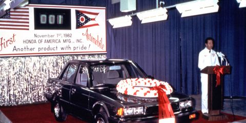 The first U.S.-made Japanese car was a gray Accord, which rolled out of the Marysville, Ohio, factory on Nov. 1, 1982.