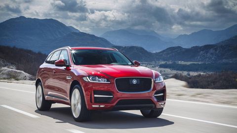 JAGUAR F-PACE -- The updated 2019 Jaguar F-Pace (5,291-pound towing capacity) comes with a laundry list of safety systems, including: adaptive surface, low friction launch, all surface progress control, lane keep assist, traffic sign recognition and adaptive cruise control. Going beyond software and sensors, Jaguar also updated the interior with a suede cloth headliner, a frameless rearview mirror and illuminated doorsill plates, along with optional carbon-fiber trim pieces. The turbocharged 2.0-liter I4 cylinder engine can make either 247 or 296 hp and is attached to an eight-speed automatic transmission. There’s also a 380-hp supercharged 3.0-liter V6 and the 550-hp F-Pace SVR.
